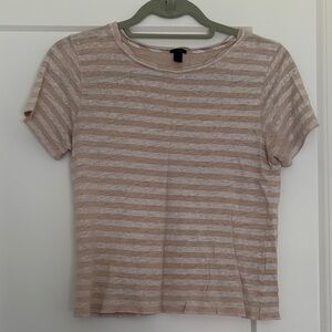 J. Crew Beige and White Striped Short Sleeve Tee